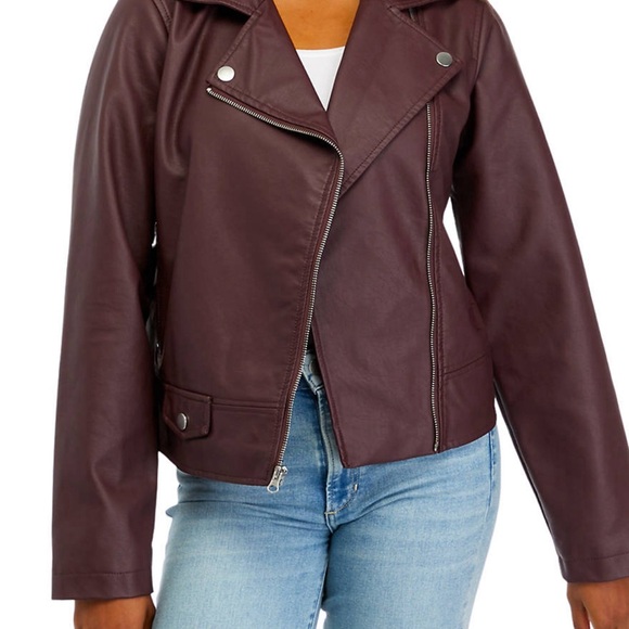 Vine & Valley Moto Jacket Faux Leather Wine Size L Large - Picture 3 of 10